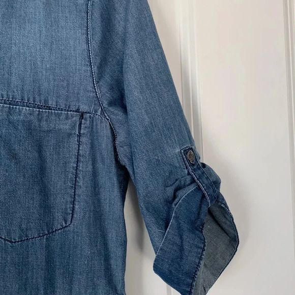 Calvin Klein Chambray Shirt Dress 100% Cotton Button Up Blue Quarter Sleeve Med - Picture 3 of 14